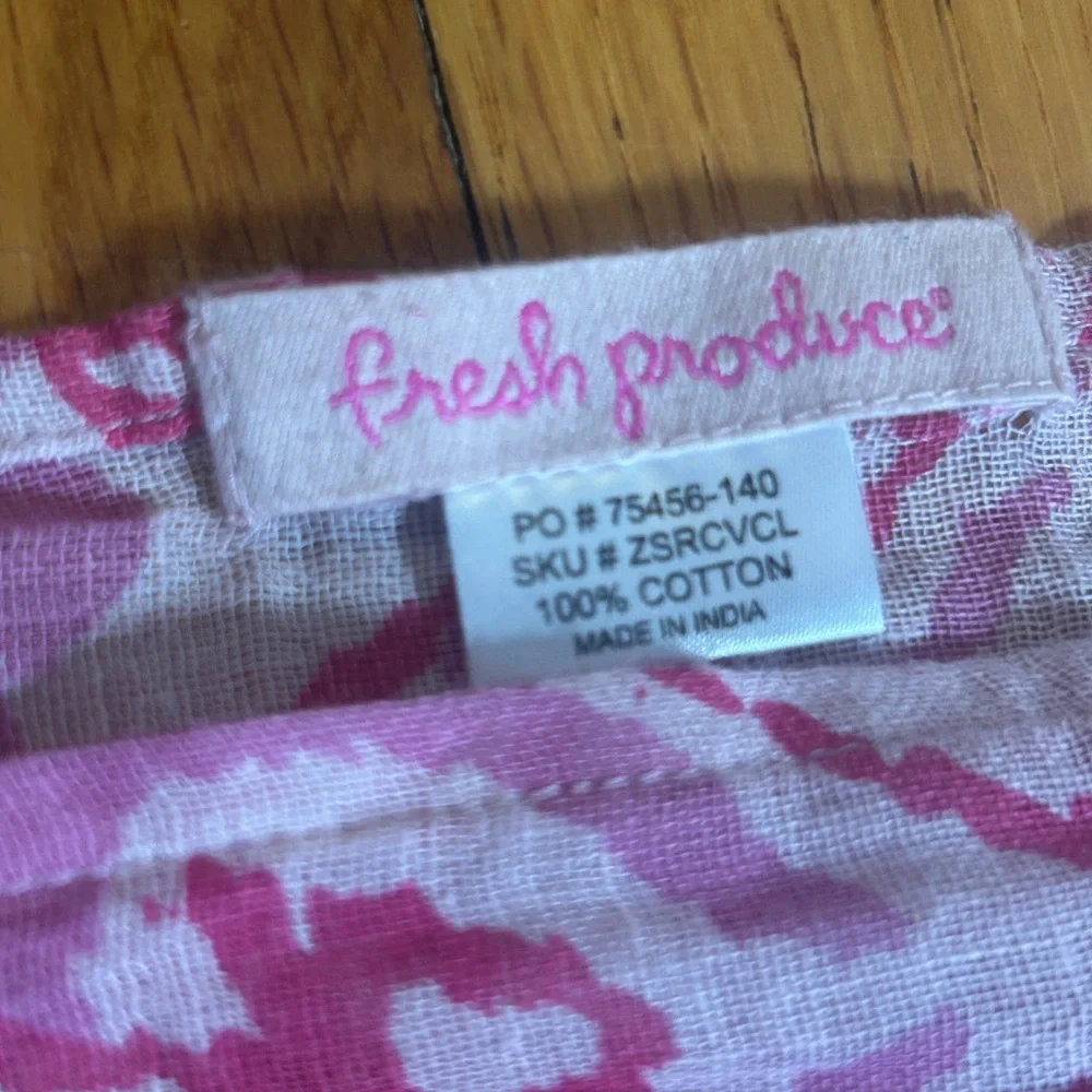 Fresh Produce 100% Cotton Pink Patterned Scarf | Tassel Fringe
